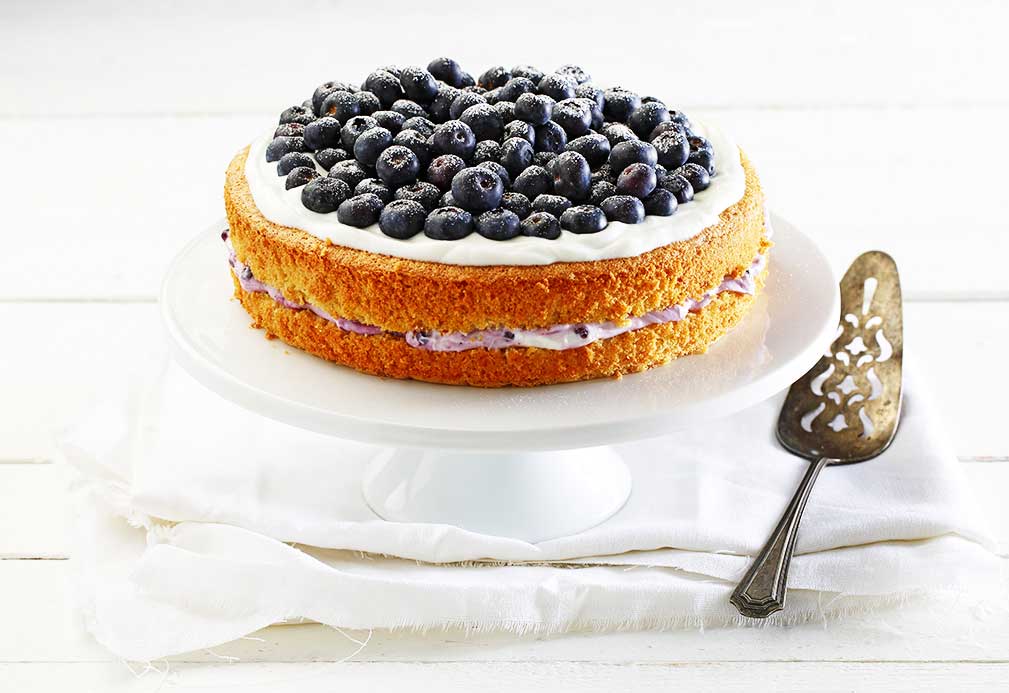 Orange Almond Sponge Cake with Blueberries
