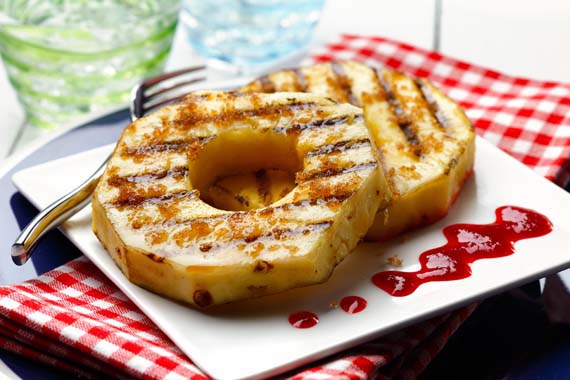 Grilled Pineapple with Raspberry Puree recipe made with canola oil by Patricia Mitchell