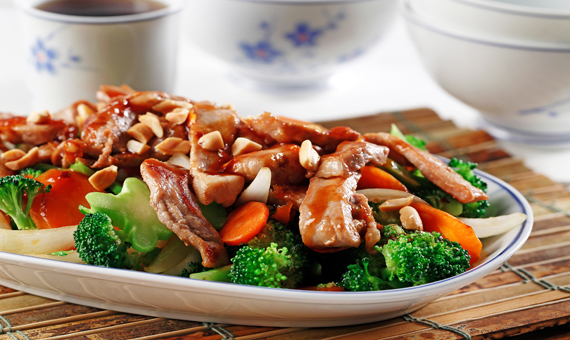 Hoisin Orange Pork on Asian Vegetables