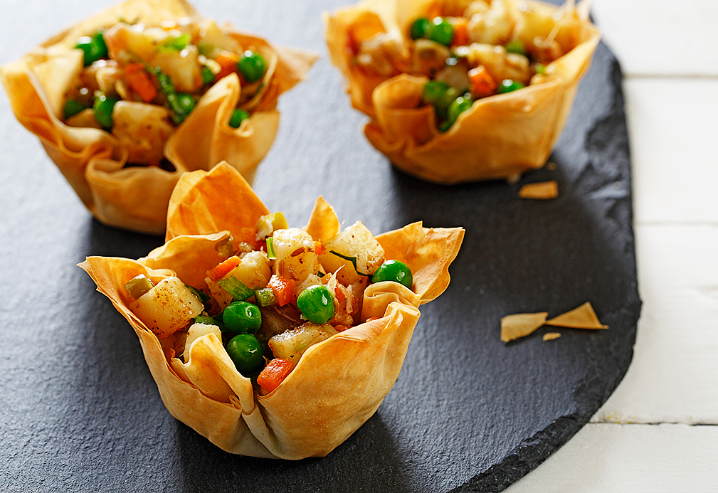 Chili Spiked Potatoes in Phyllo Cups recipe made with canola oil by Raghavan Iyer