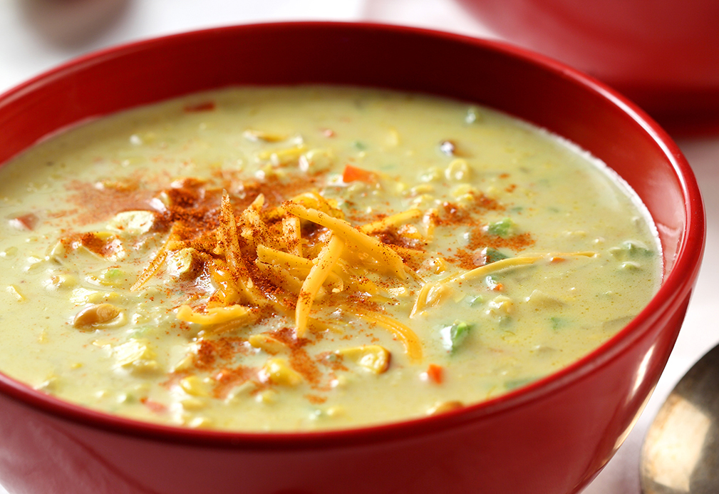 Curried Corn and Pepper Chowder recipe made with canola oil by Paulette Mitchell