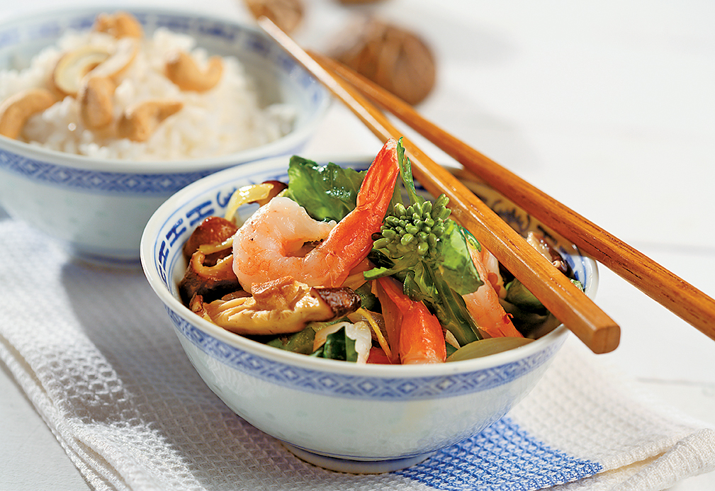 Crevettes au gingembre avec Gai Lan