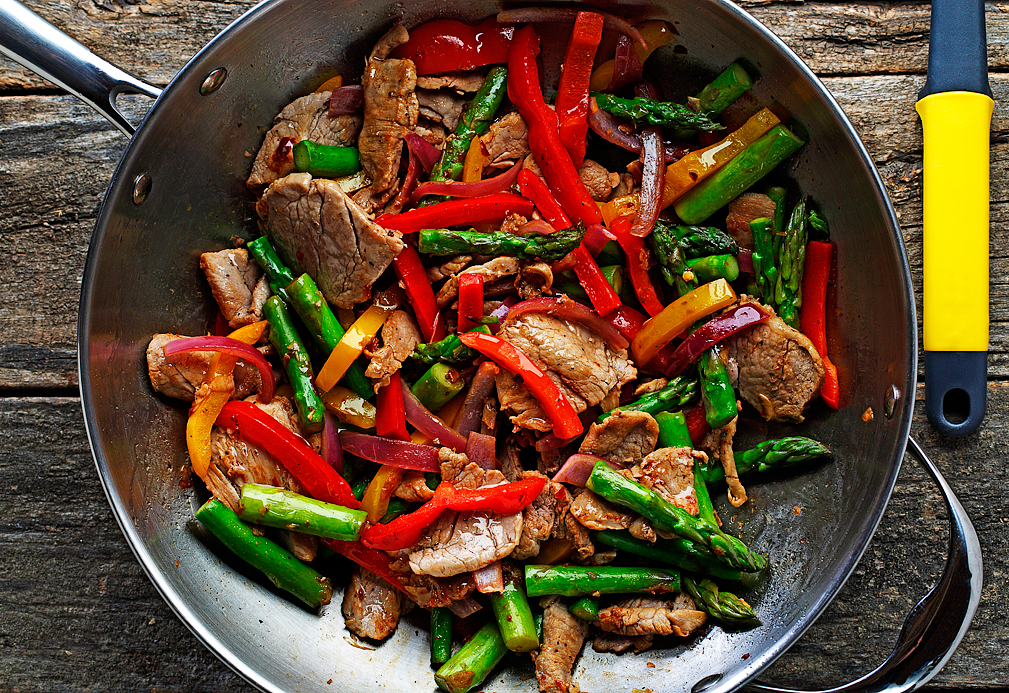 Pork Stir fry recipe made with canola oil developed by Manuel Villacorta