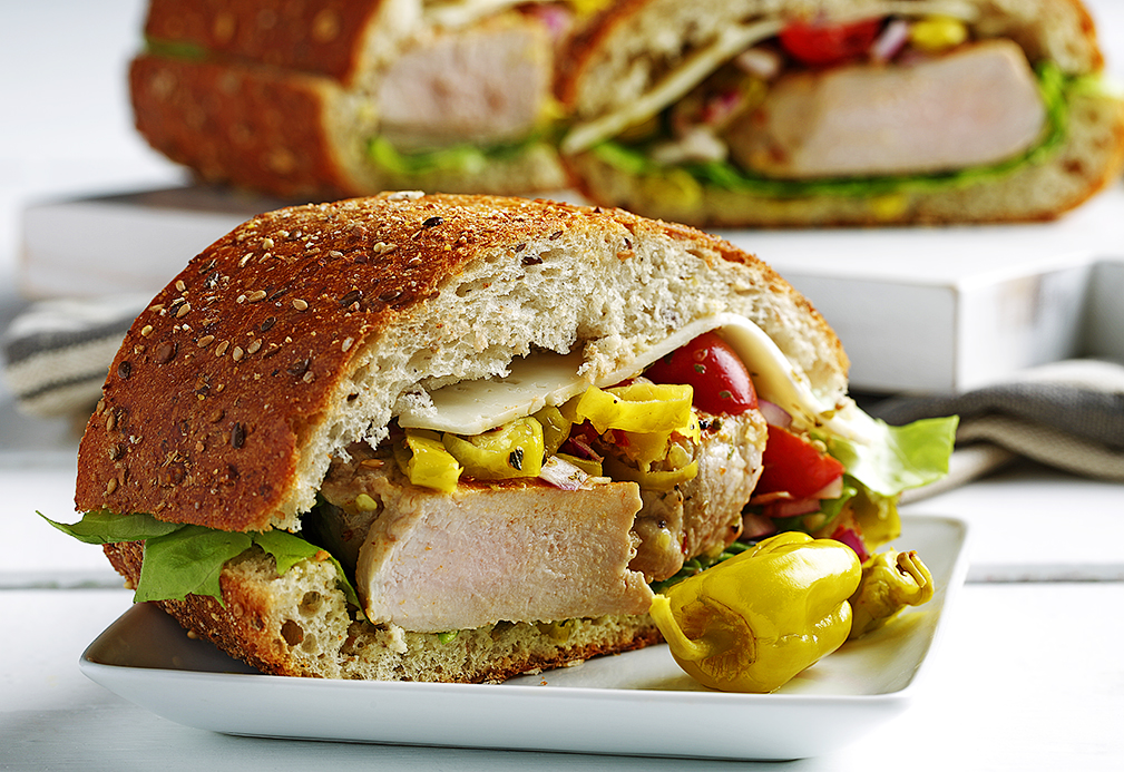 pork sandwich recipe made with canola oil developed by Nancy Hughes