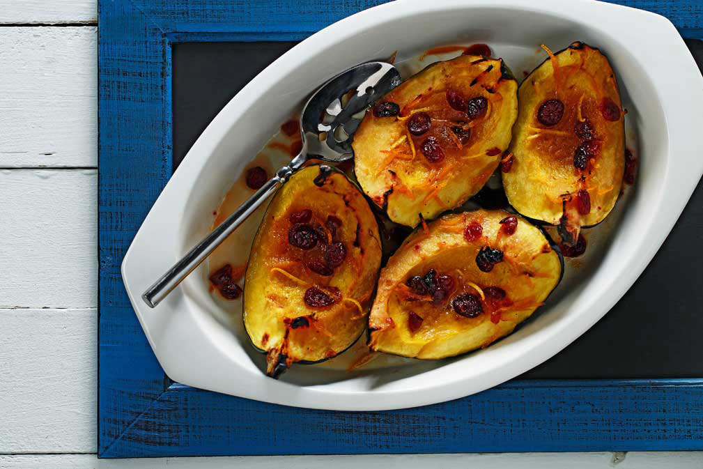 Baked Acorn Squash with Cranberry Orange Sauce recipe made with canola oil in partnership with the American Diabetes Association