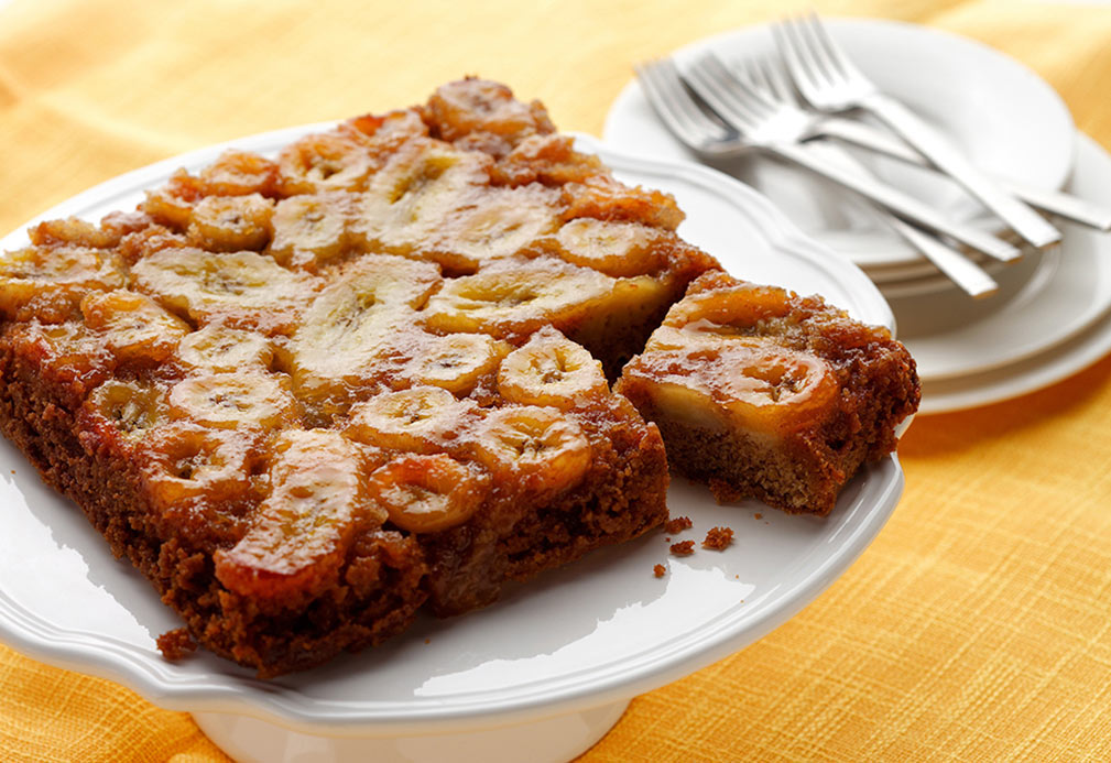 Banana Upside Down Cake recipe made with canola oil