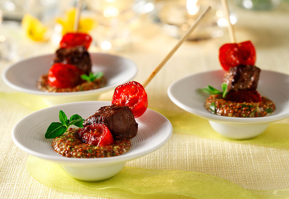 Beef Pops with Grainy Mustard Sauce