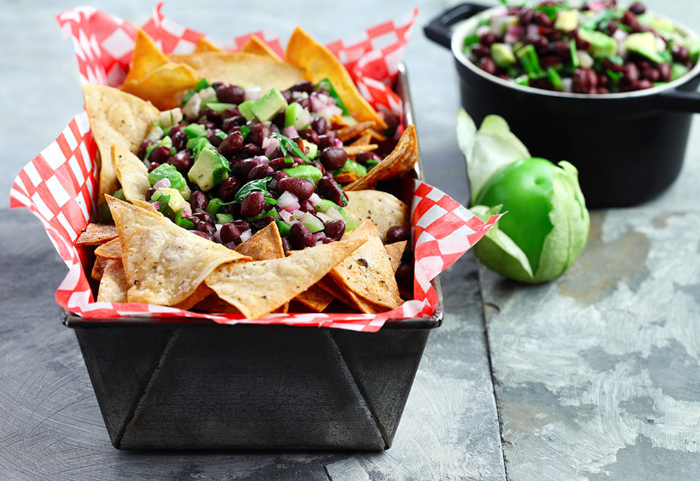 Black Bean Avocado Salsa with Home Baked Tortilla Chips