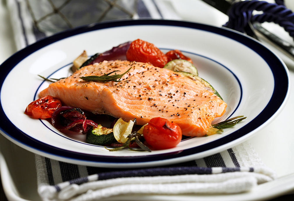 Broiled Trout with Lemon Oil & Oven-Grilled Vegetables recipe made with canola oil by Carla Hall