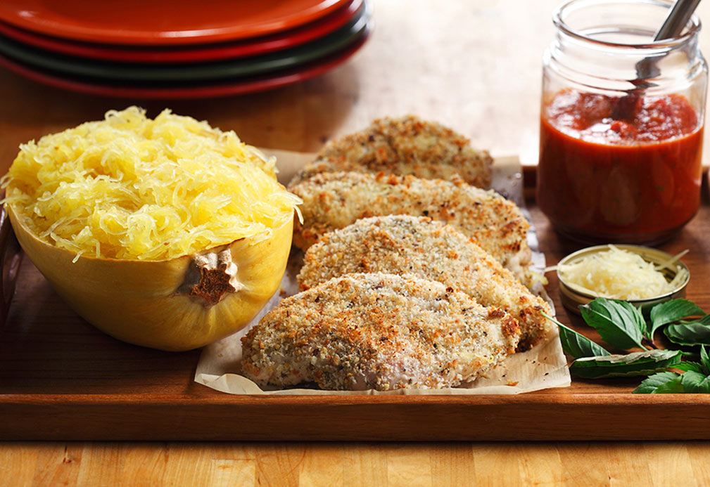 Chicken Parmigiana with Spaghetti Squash recipe made with canola oil by Dawn Jackson Blatner