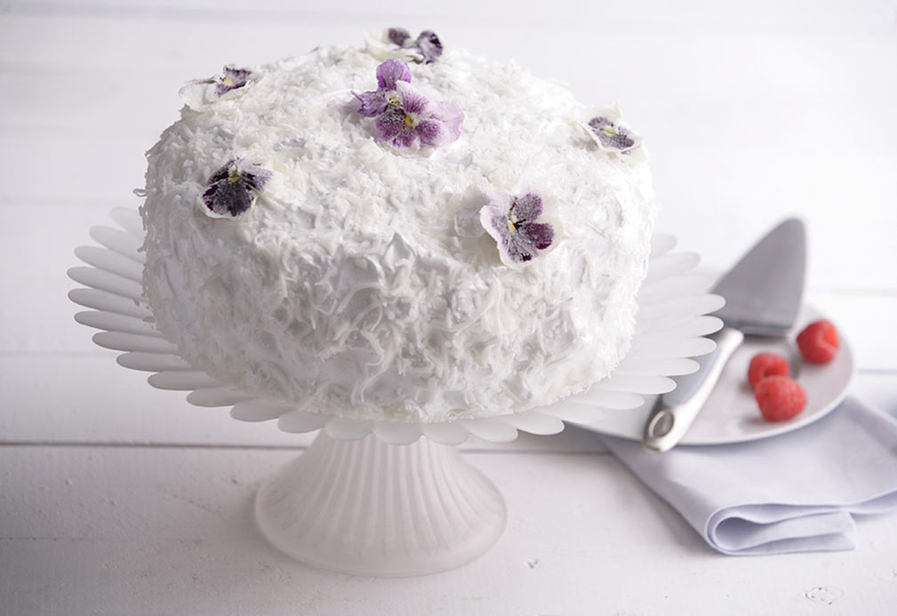 Coconut Raspberry Cake recipe made with canola oil