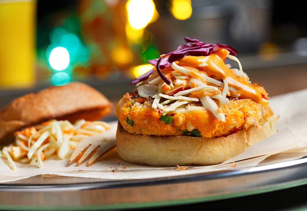 Crab Cake Sliders with Creamy Apple Coleslaw