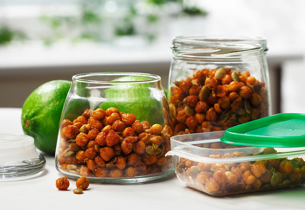 Crispy Chickpeas and Pumpkin Seeds with Lime recipe made with canola oil by Nancy Hughes
