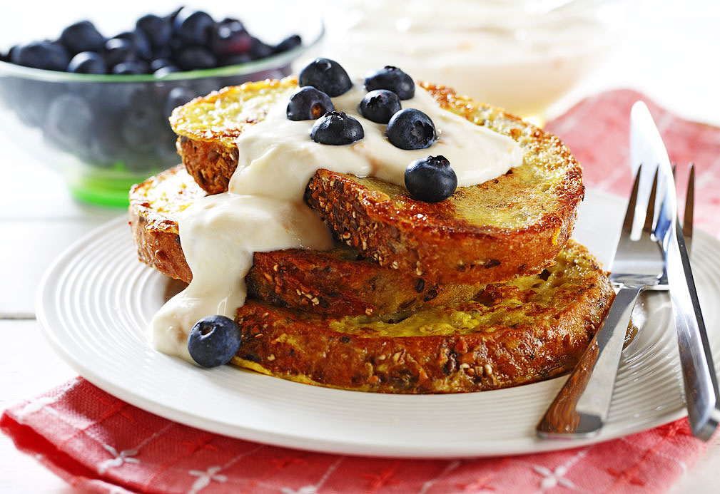 French Toast with Blueberries and Creamy Apricot Sauce recipe made with canola oil in partnership with the American Diabetes Association