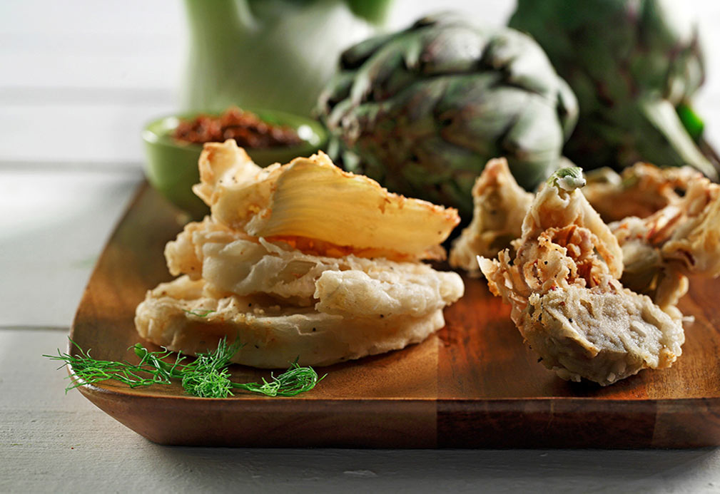 Fried Artichokes and Fennel with Romesco