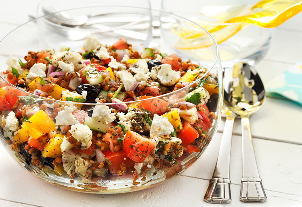 Greek Lentil Salad made with canola oil
