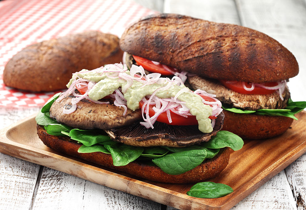Grilled Portobello Loaf with Basil Hummus recipe made with canola oil by Nancy Hughes