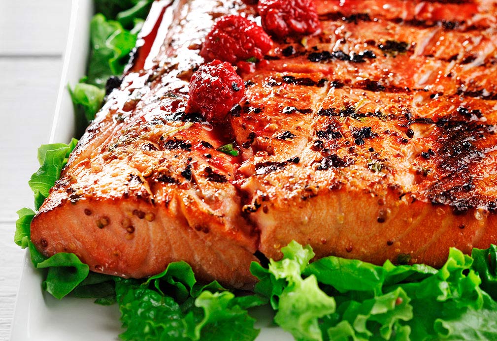 Grilled Salmon with Dijon Raspberry Vinaigrette made with canola oil