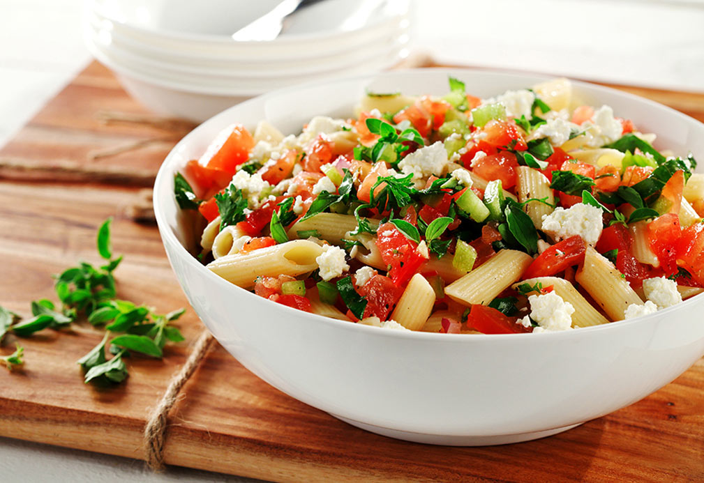 Harvest Bruschetta Pasta recipe made with canola oil