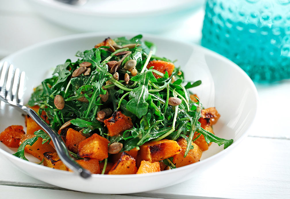 Maple Glazed Butternut Squash on Arugula Salad