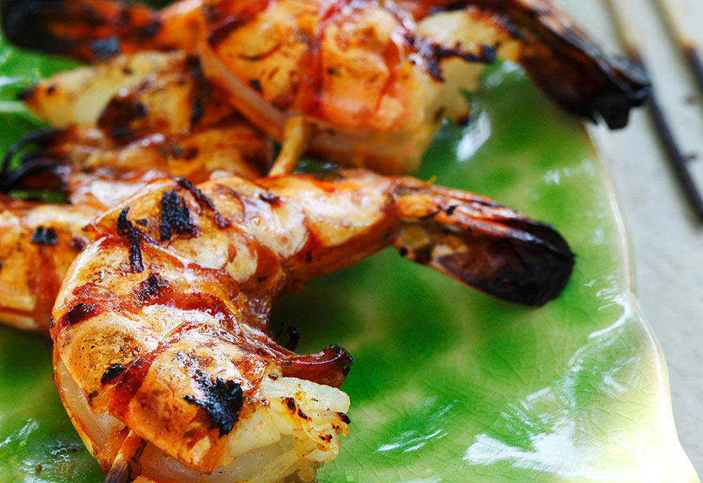 Mint Lemonade Glazed Grilled Shrimp