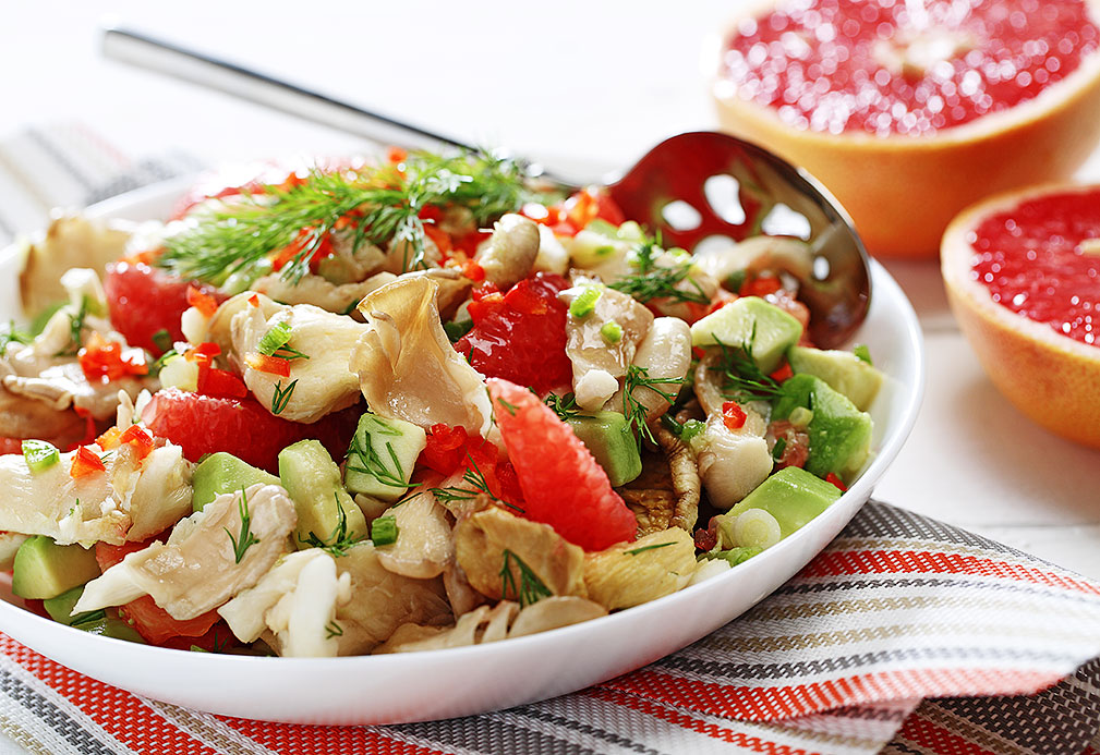 Oyster Mushroom Ceviche with Avocado and Pink Grapefruit recipe made with canola oil by the Culinary Institute of America