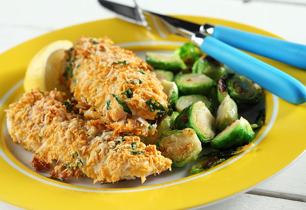 Flétan croûté au parmesan et choux de Bruxelles épicés