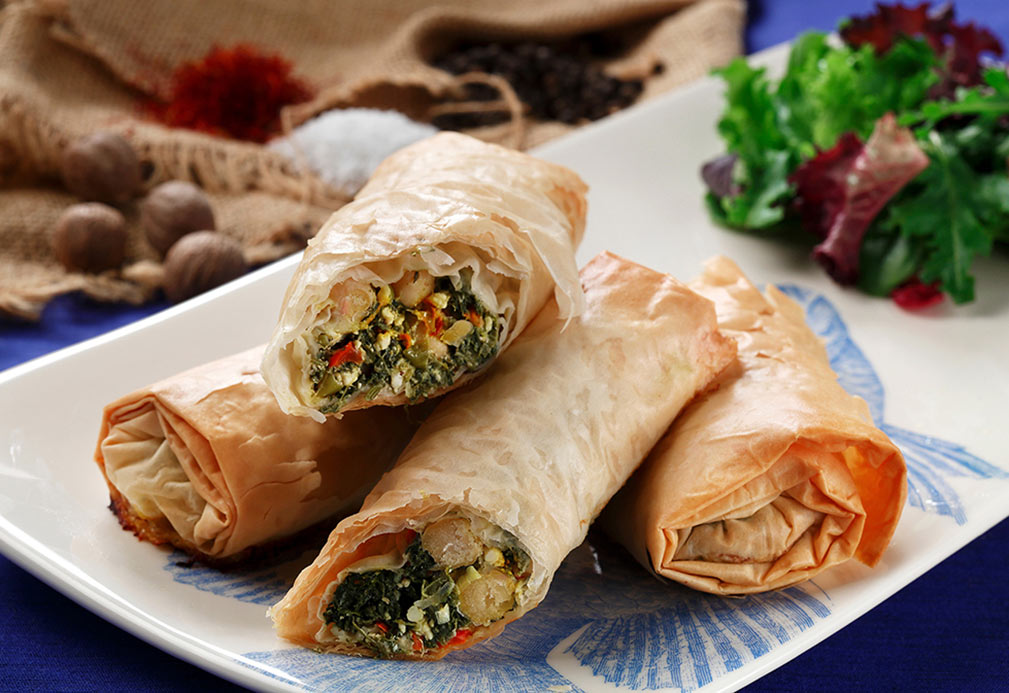 Phyllo Bundles with Saffron Flavored Chickpeas recipe made with canola oil by Raghavan Iyer