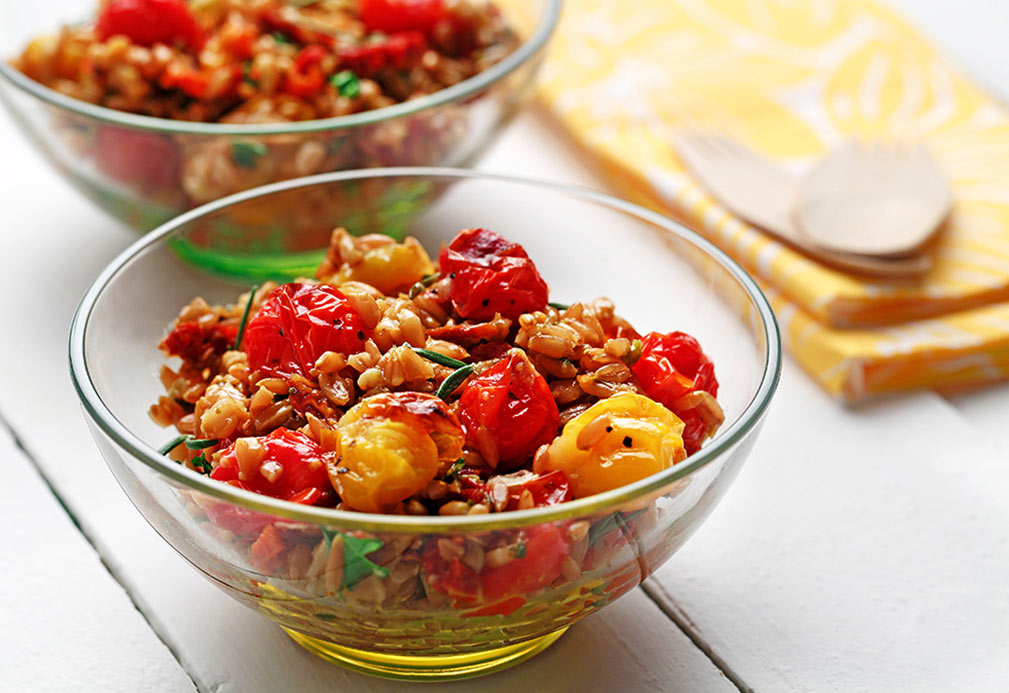 Roasted Tomato and Farro Side Dish recipe made with canola oil by Emily Richards