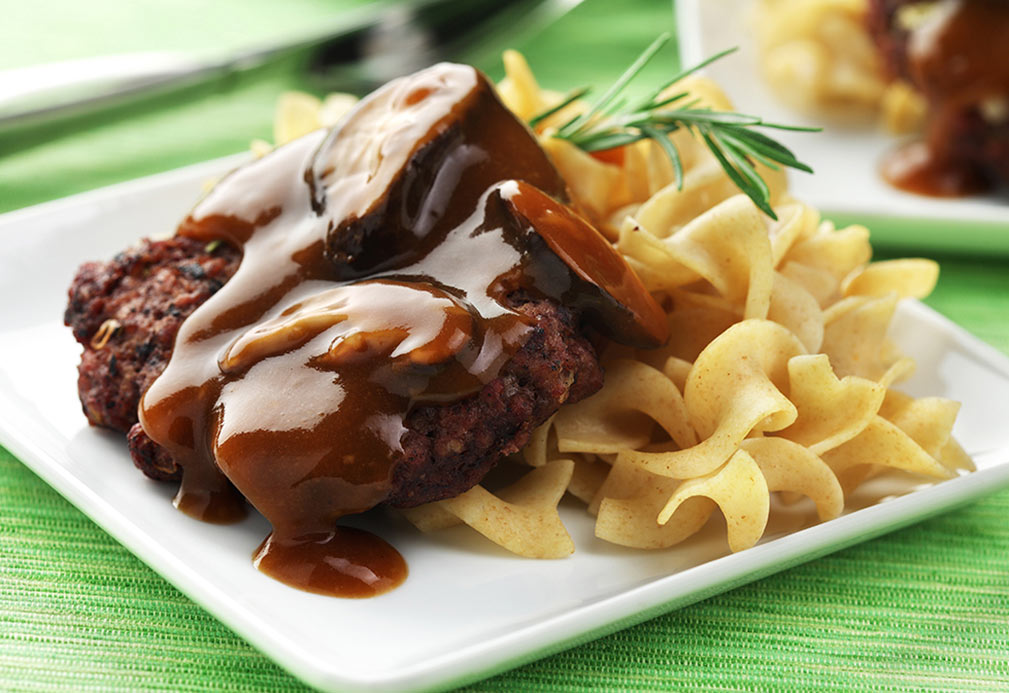 Rosemary Beef Patties with Dark Brandy Sauce recipe made with canola by Nancy Hughes