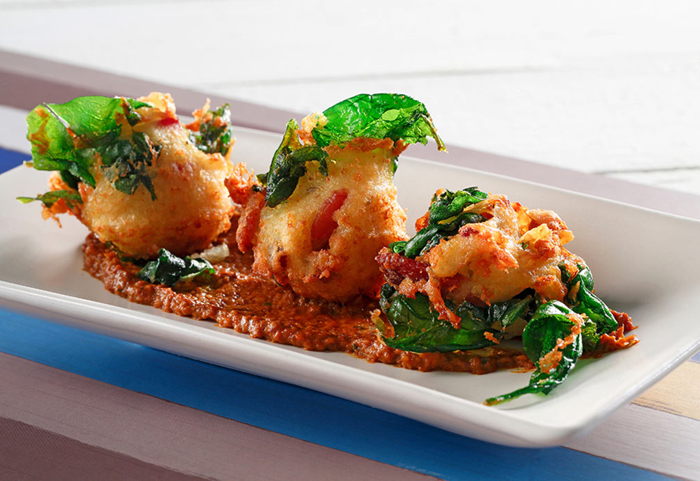 Savory Spinach Bacon Ricotta Fritters recipe made with canola oil by the Culinary Institute of America