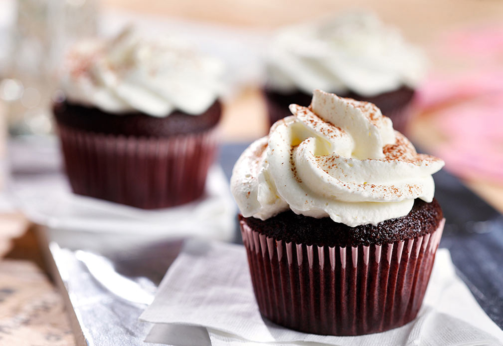 Sinful Bliss Cupcakes with Sweetened Whipped Cream Frosting