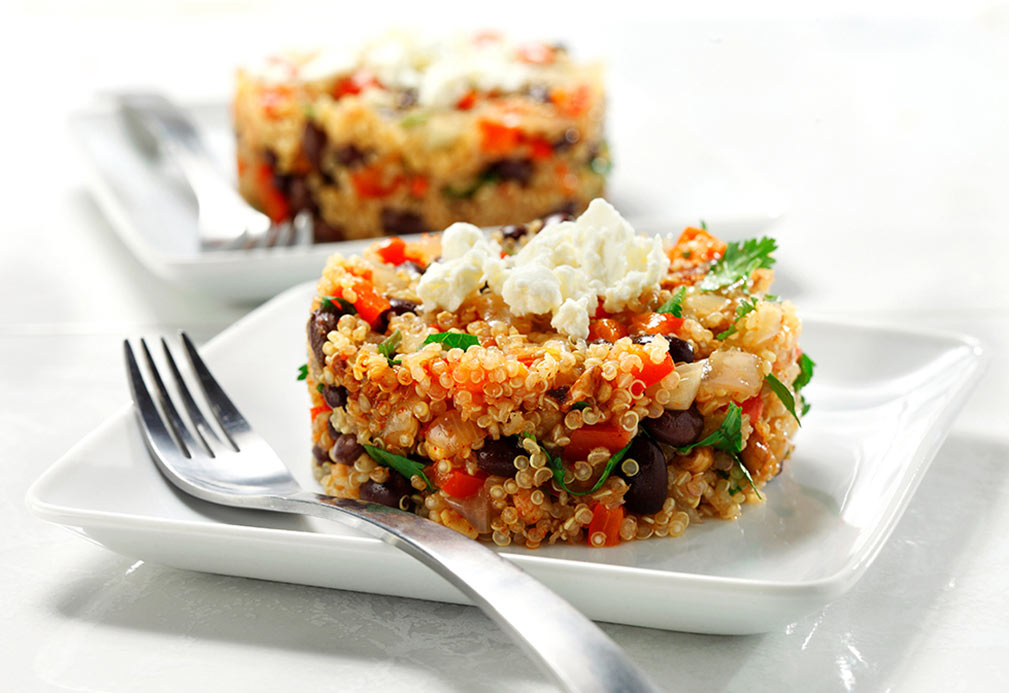 Skillet Quinoa with Black Beans, Cilantro and Feta made with canola oil