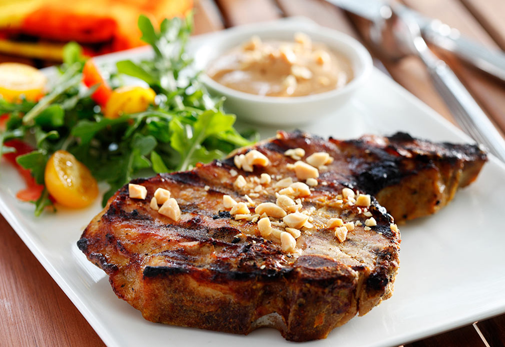 South Asian Pork Chops with Peanut Satay Sauce recipe made with canola oil by Nathan Fong