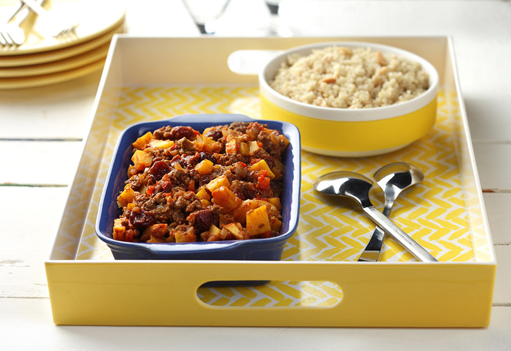 Spiced Beef on Toasted Almond Quinoa recipe made with canola oil by Nancy Hughes