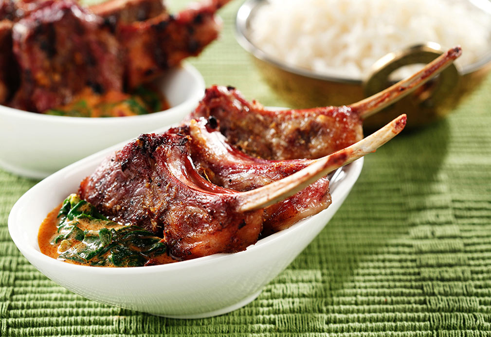 Spiced Lamb Chops with a Spinach Sauce recipe made with canola oil by Raghavan Iyer