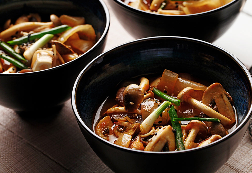 Spicy Korean Tofu and Mushroom Hot Pot recipe made with canola oil by Nathan Fong