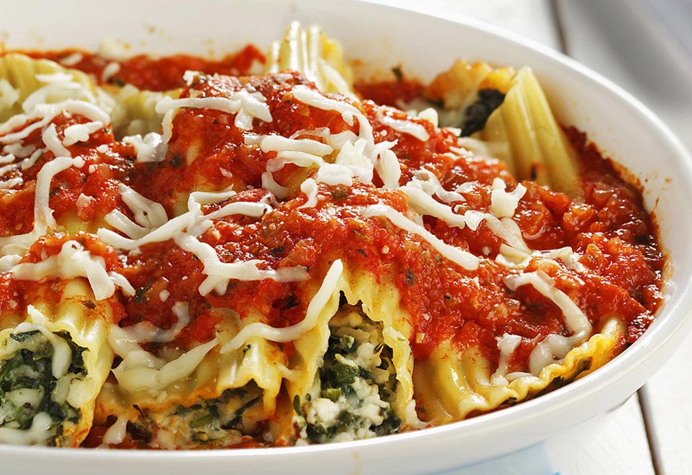 Spinach Stuffed Manicotti with All Purpose Tomato sauce