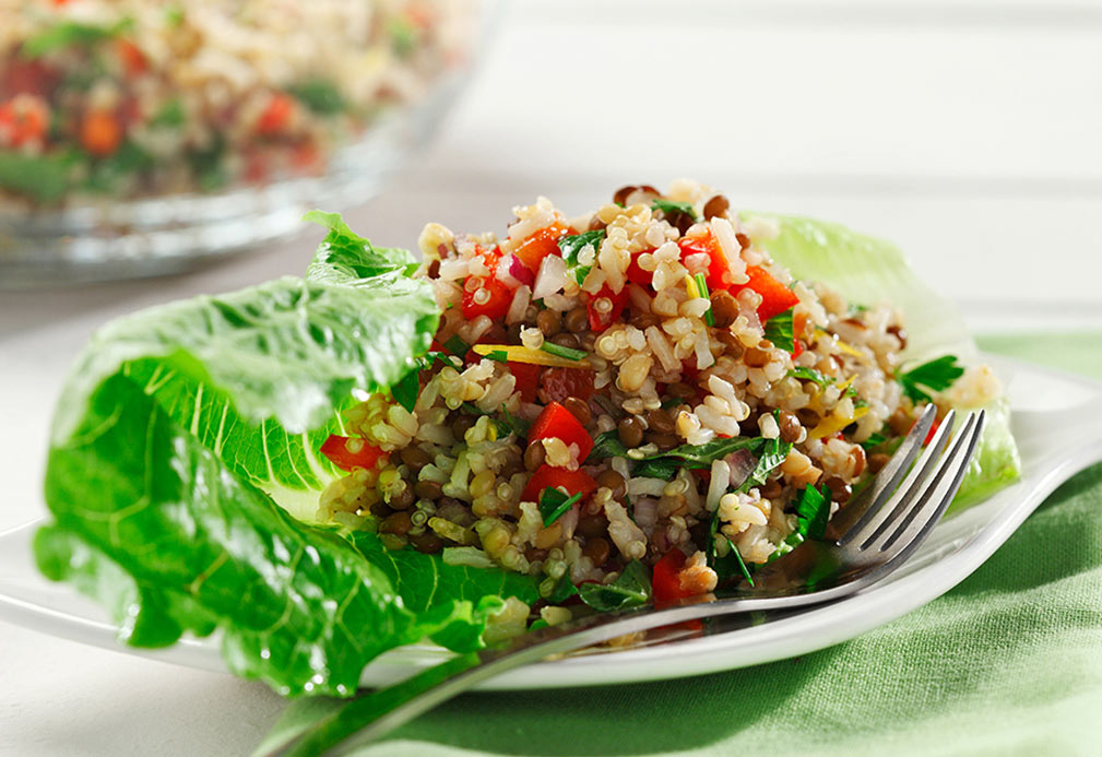 Three Grain Salad with Goat Cheese recipe made with canola oil by Nancy Hughes