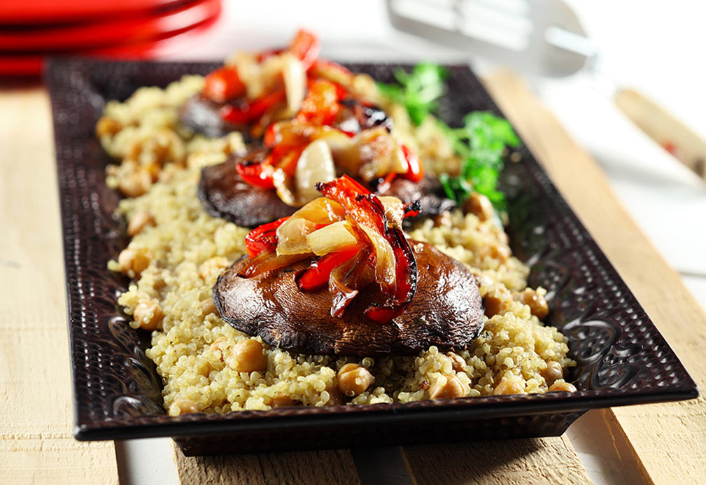 Vegetarian Portobello Mushroom Stack Over Quinoa