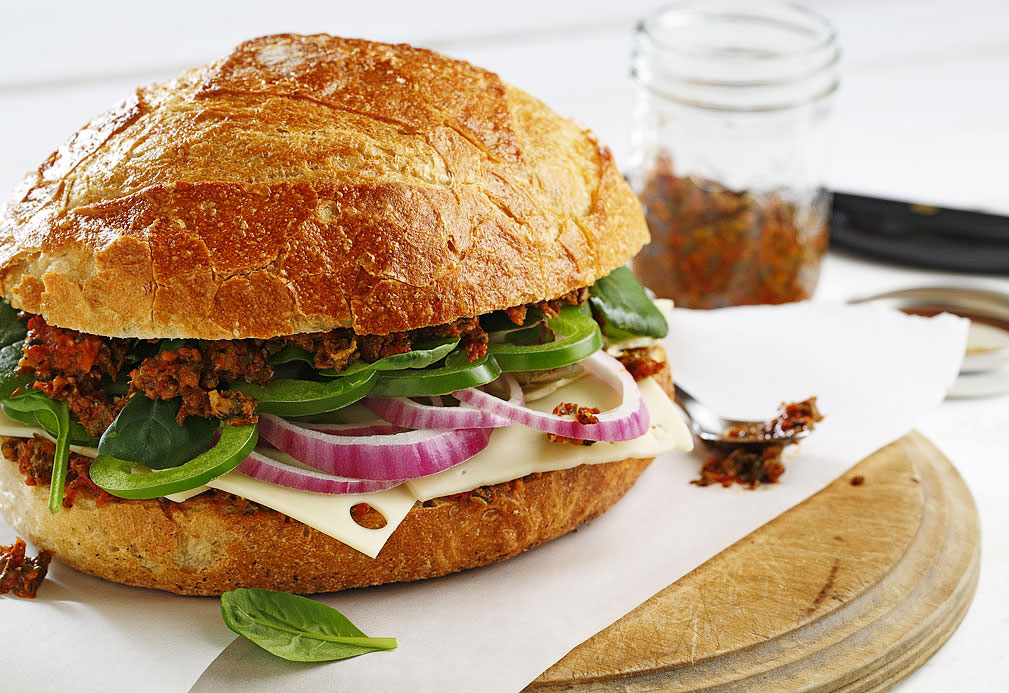 Vegetarian Sandwich with Sun Dried Tomato Spread recipe made with canola oil in partnership with the American Diabetes Association 