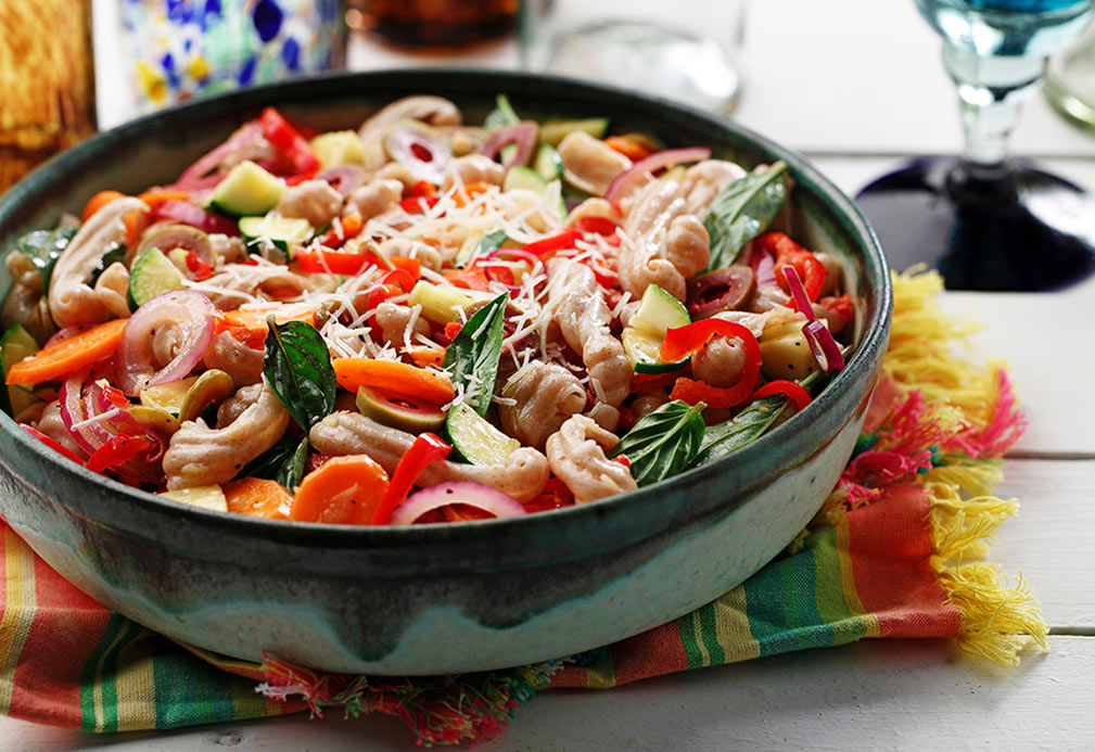 Pasta fusilli integral con verduras sofreídas 