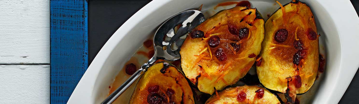 Baked Acorn Squash with Cranberry Orange Sauce with canola oil 