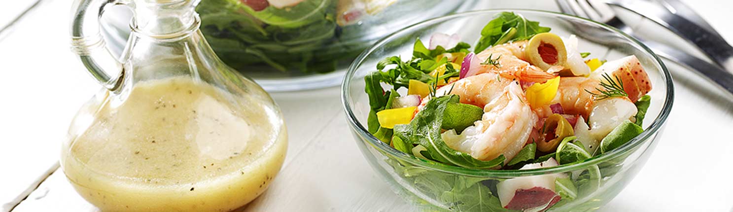 Layered Potato Dill & Shrimp Salad with canola oil 