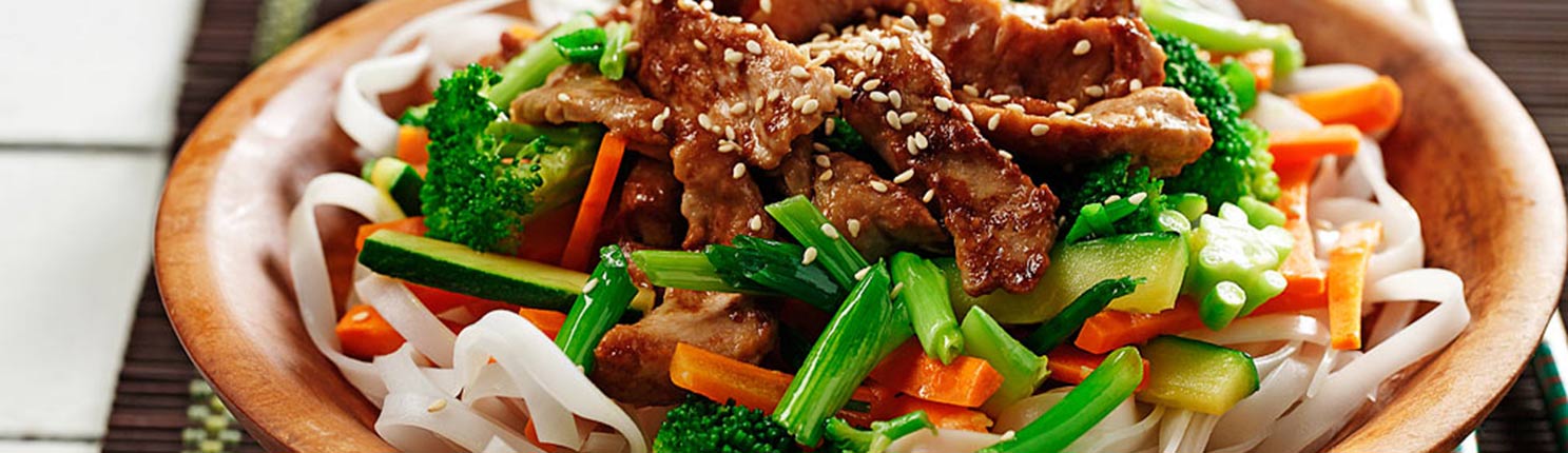 Pork and Noodle Stir-Fry made with canola oil