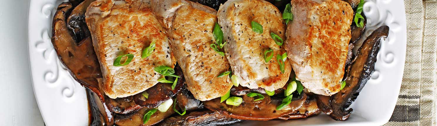 Pork Loin Chops with Balsamic Mushrooms made with canola oil