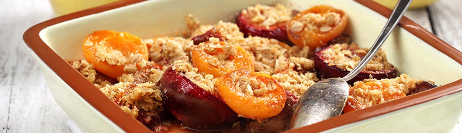 Roasted Stone Fruit with Cookie Crumble with canola oil 