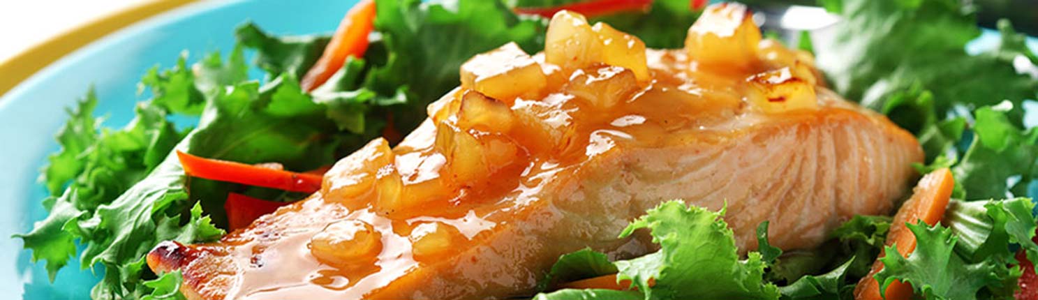 Salmon with Mango Chutney with canola oil 
