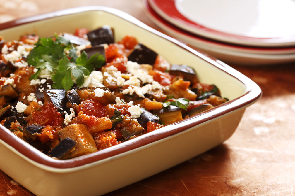 Moroccan Eggplant with Tomatoes recipe made with canola oil 