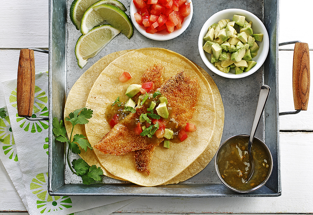 Fish Tacos with Avocado Salsa recipe made with canola oil 